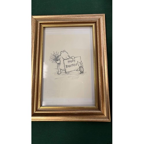 284 - FIVE FRAMED WINNIE THE POO DRAWINGS