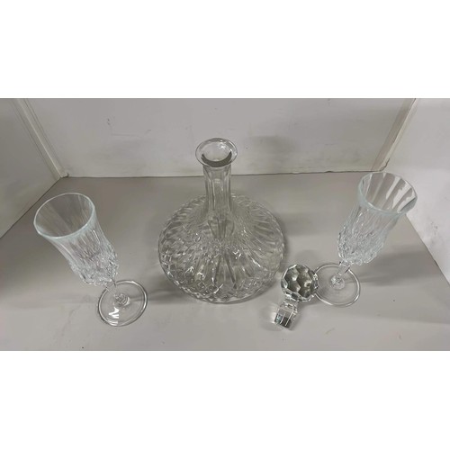 607 - GLASS SHIPS DECANTER AND GLASSES