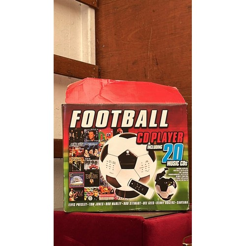 722 - BOXED FOOTBALL CD PLAYER UN CHECKED