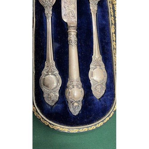 21 - HALLMARKED SILVER BOXED KNIFE , FORK AND SPOON