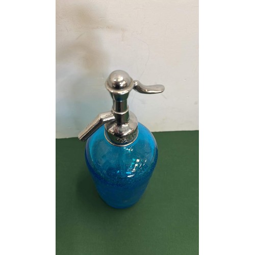 8 - BLUE GLASS SODA SYPHON FOR JACK N BALDRY THE CAMBRIDGE SODA WATER WORKS