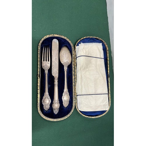 21 - HALLMARKED SILVER BOXED KNIFE , FORK AND SPOON