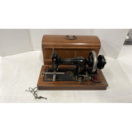 10 - WALNUT CASED TABLE TOP SEWING MACHINE BY VESTA