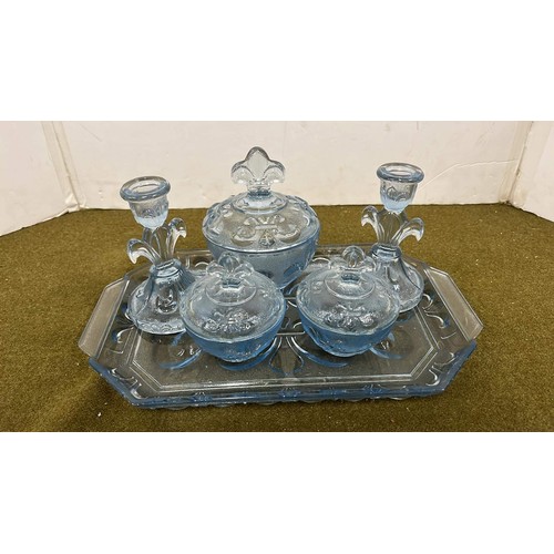 381 - BLUE GLASS DRESSING TABLE SET