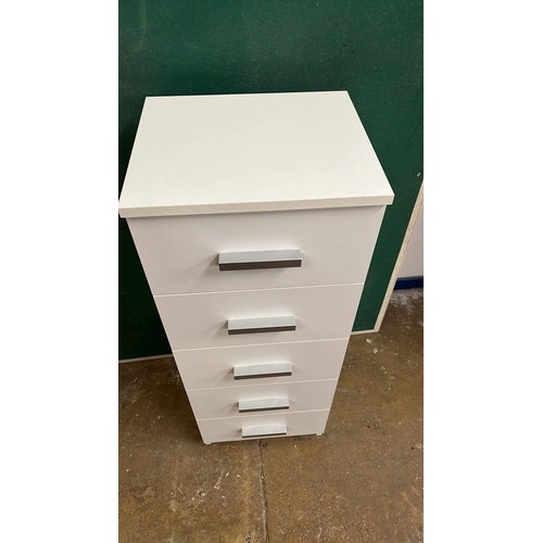 386 - WHITE NARROW FIVE DRAWER CHEST