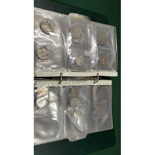 292 - GREEN FOLDER OF COINS INCLUDING SILVER