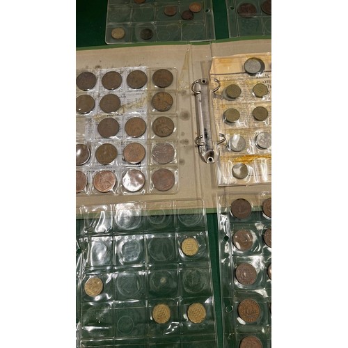 291 - MIXED COINS IN FOLDER WITH BUN HEAD PENNIES