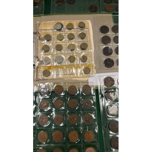 291 - MIXED COINS IN FOLDER WITH BUN HEAD PENNIES