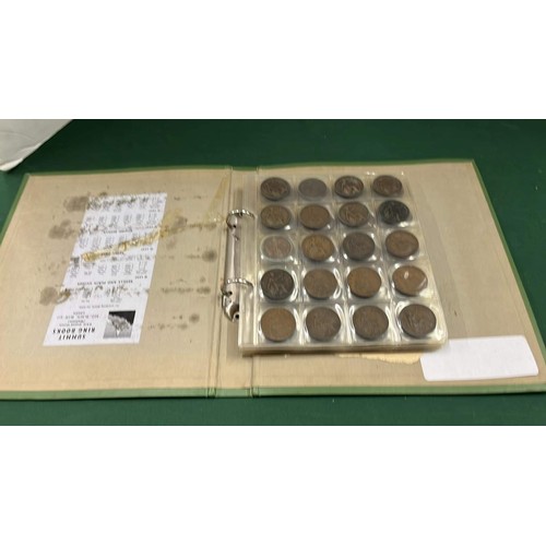 291 - MIXED COINS IN FOLDER WITH BUN HEAD PENNIES