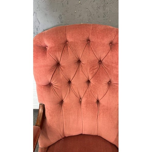 346 - VICTORIAN PINK BUTTON BACK CHAIR