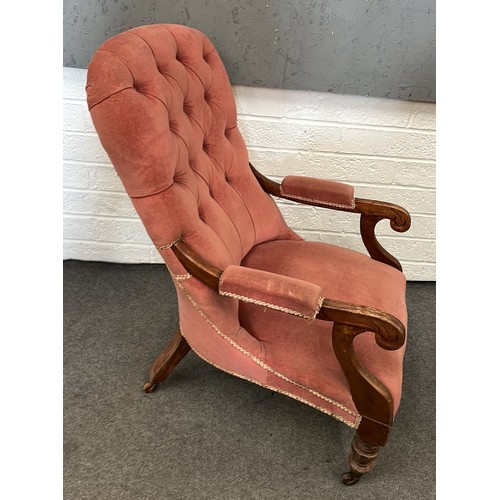 346 - VICTORIAN PINK BUTTON BACK CHAIR