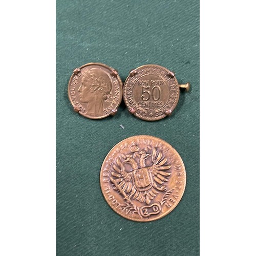 182 - DOUBLE FRECH COIN BROOCH AND OTHER COIN