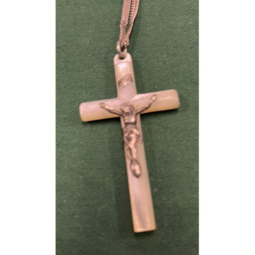 150 - silver CROSS AND CHAIN LARGE with mother of pearl