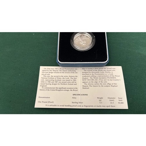 282 - 1985 SILVER PROOF £1 COIN WITH BOX AND COA