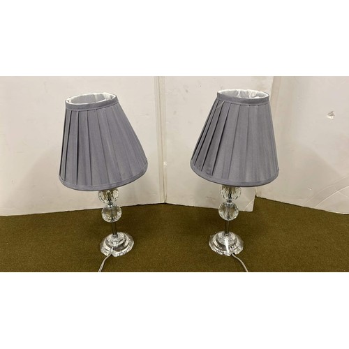 100 - PAIR OF GLASS SIDE LAMPS WITH GREY SHADES