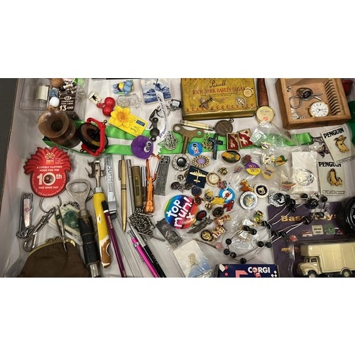 44 - BOX OF COLLECTABLES WITH BADGES AND MORE