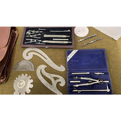 75 - TAN ANTLER CASE AND CASED DRAWING SETS