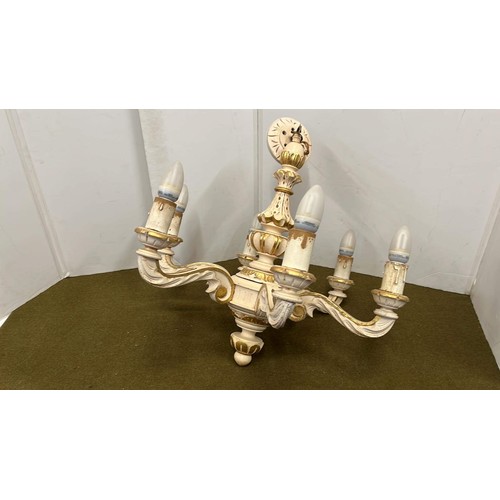 469 - PAINTED WOODEN CHANDELIER WITH SIX ARM