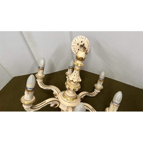 469 - PAINTED WOODEN CHANDELIER WITH SIX ARM