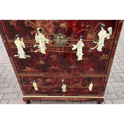 114 - RED FINISH ORIENTAL CUPBOARD