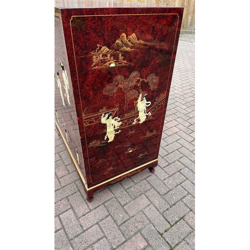 114 - RED FINISH ORIENTAL CUPBOARD