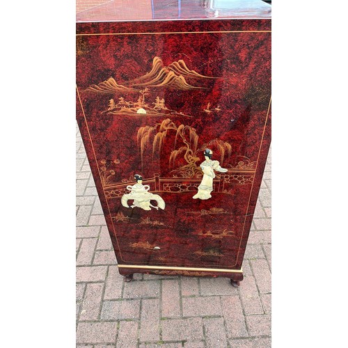 114 - RED FINISH ORIENTAL CUPBOARD