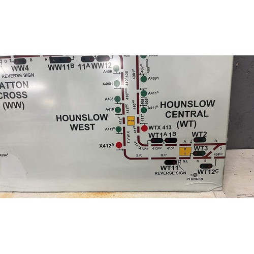 712 - GLASS EARLS COURT LONDON CONTROL ROOM SIGNAL LIGHT PANEL ONLY  SEE ALL PICTURES CHIP TO BOTTOM RIGHT... 