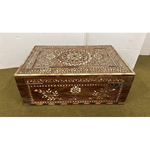 738 - LARGE INDIAN INLAID WOODEN JEWELLERY BOX