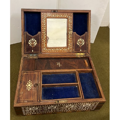 738 - LARGE INDIAN INLAID WOODEN JEWELLERY BOX