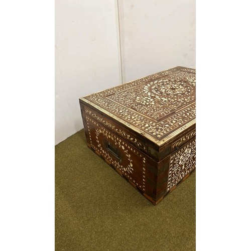 738 - LARGE INDIAN INLAID WOODEN JEWELLERY BOX