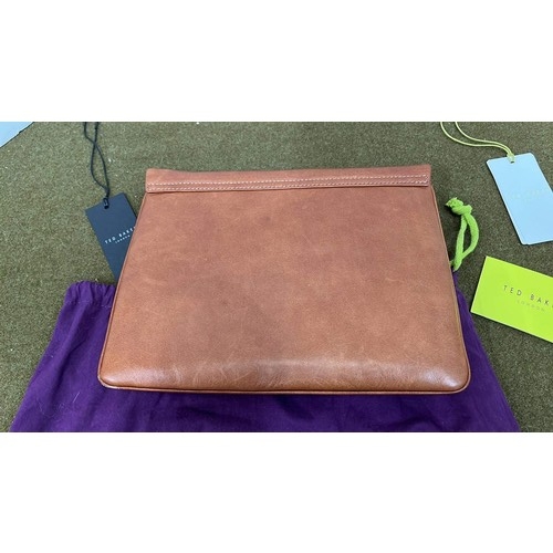 9 - TED BAKER LONDON BROWN CLUTCH BAG WITH TAGS AND COVER