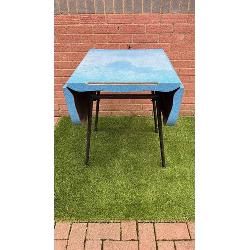 127 - RETRO BLUE TOP DROP LEAF CAFE TABLE