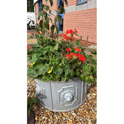 170 - CAST METAL ADAM STYLE PLANTER WITH FLOWERS