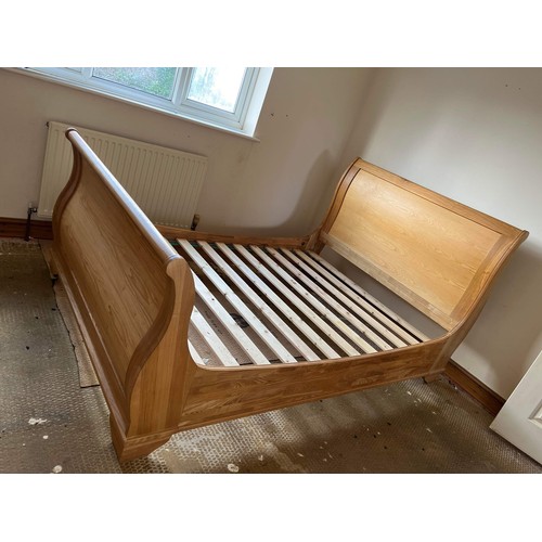 566 - ASH FRAMED DOUBLE SLEIGH BED ONLY