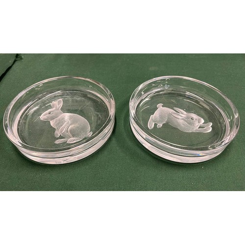 221 - TWO GLASS DISHES WITH RABBITS