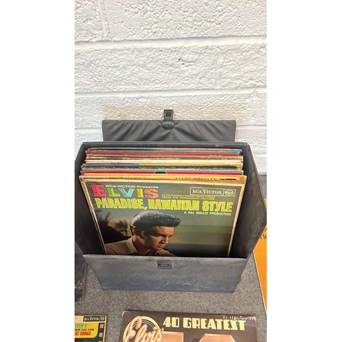 195 - CASE OF 28 MIXED ELVIS LPS AND 3 X SINGLES