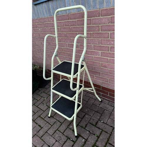 398 - Unused step ladder with hand rail in cream