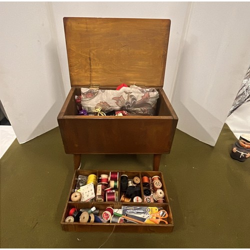 30 - WOODEN SEWING WORK BOX WITH CONTENTS SEE ALL PICTURES