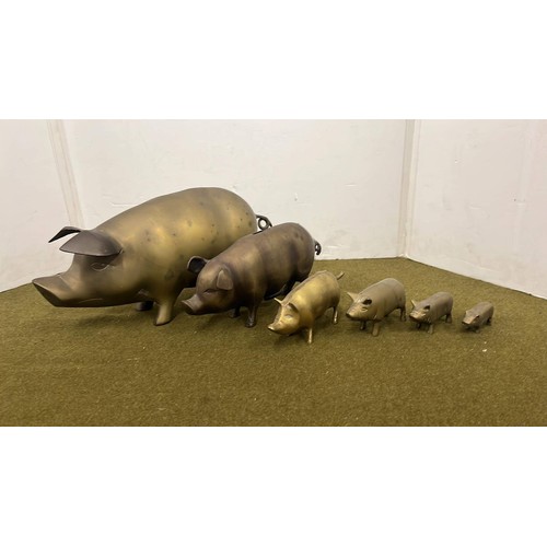 2 - FAMILY OF SIX BRASS PIGS