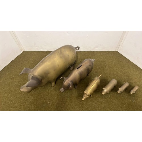 2 - FAMILY OF SIX BRASS PIGS