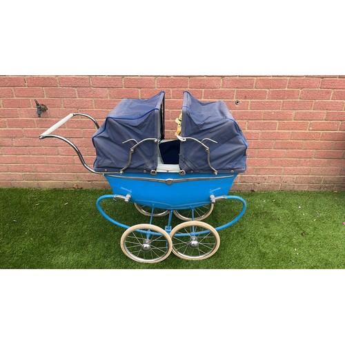 18 - BLUE COACH BUILT PRAM BY PEDIGREE SEE ALL PICTURES