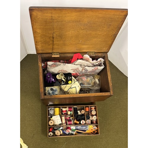 30 - WOODEN SEWING WORK BOX WITH CONTENTS SEE ALL PICTURES