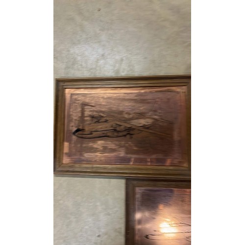 429 - THREE FRAMED COPPER ARTWORK OF PLANES