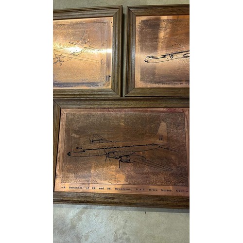 429 - THREE FRAMED COPPER ARTWORK OF PLANES