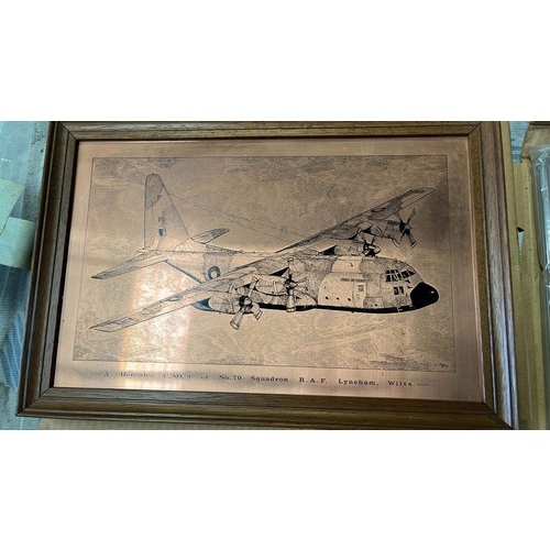 468 - FRAMED COPPER ART OF A HERCULES AND CONCORDE