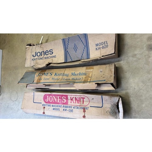 450 - THREE VINTAGE JONES KNITTING MACHINES SHED FIND SPAERS AND REPAIR