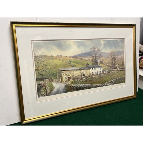 548 - large framed hillside farm print