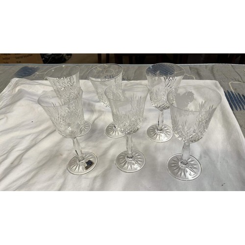 577 - SIX WINE GLASSES WITH CAT ETCHING