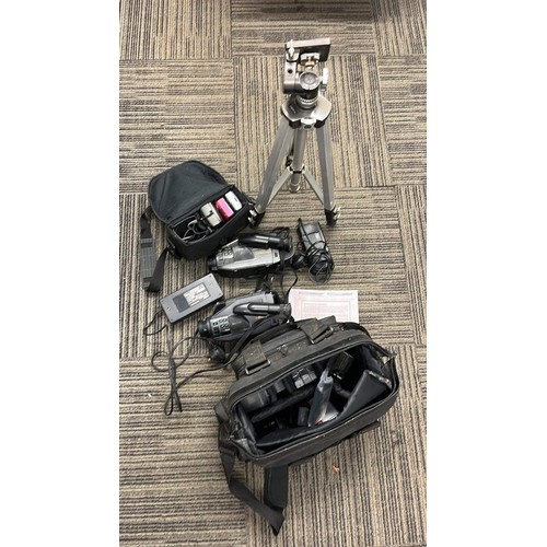 555 - TWO CAMCORDERS , TRIPOD AND MORE