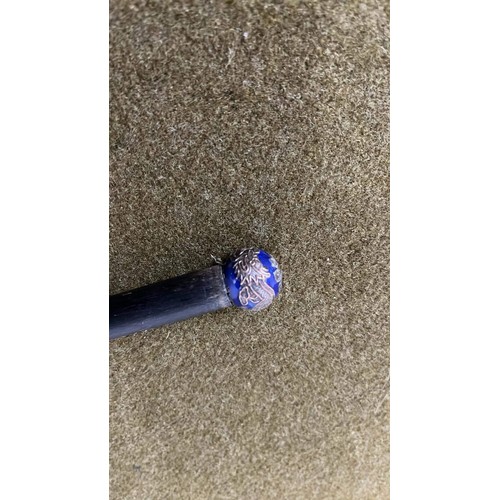 48 - GENTLEMAN SWAGGER STICK WITH ORIENTAL DETAIL TO GRIP WITH BLUE FINISH